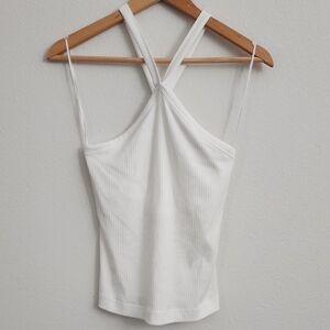 Old Navy White V- Neck Cross-Back Ribbed Tank Top